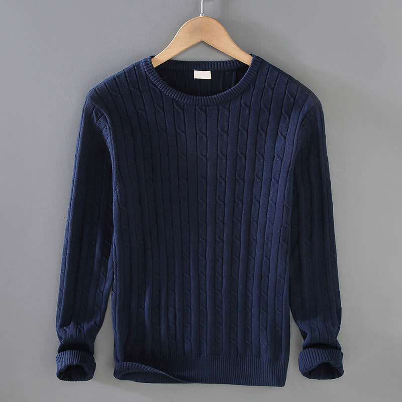 Tactile Cotton Cable Knit Grounding Crewneck Sweater