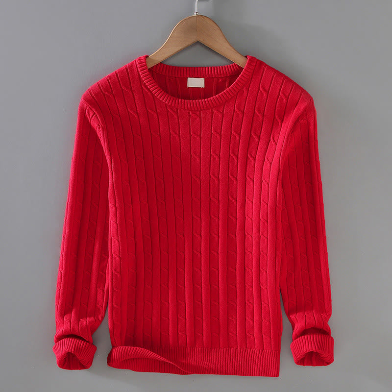 Tactile Cotton Cable Knit Grounding Crewneck Sweater