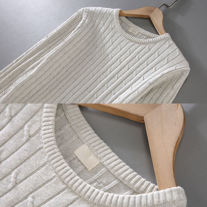 Tactile Cotton Cable Knit Grounding Crewneck Sweater
