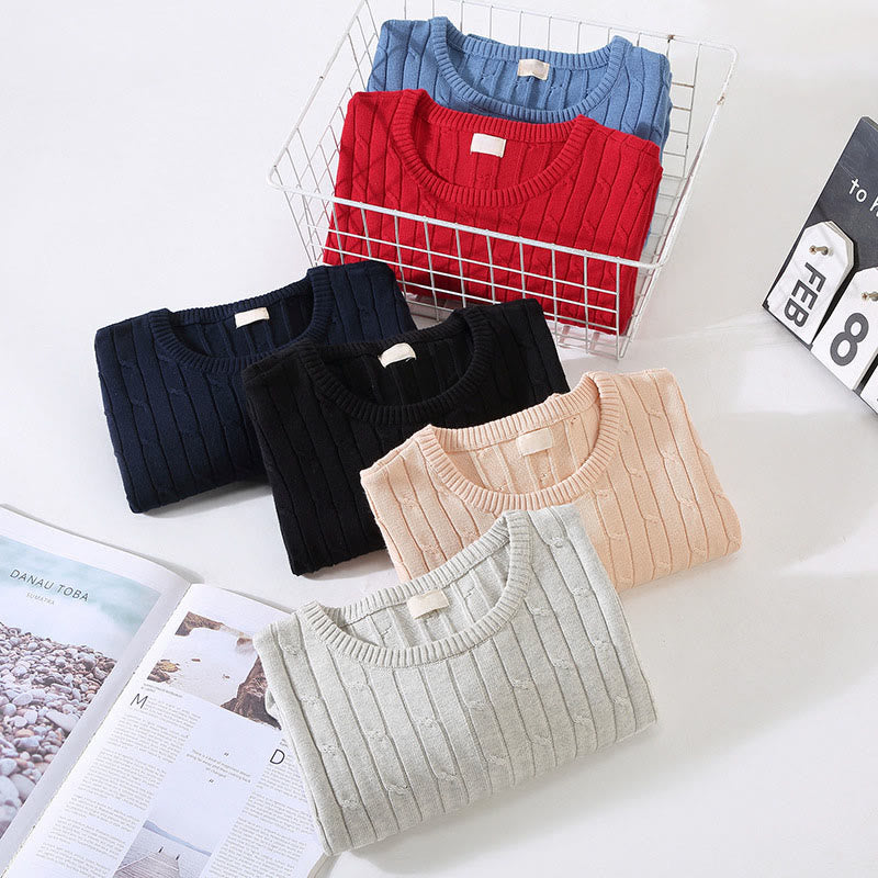 Tactile Cotton Cable Knit Grounding Crewneck Sweater