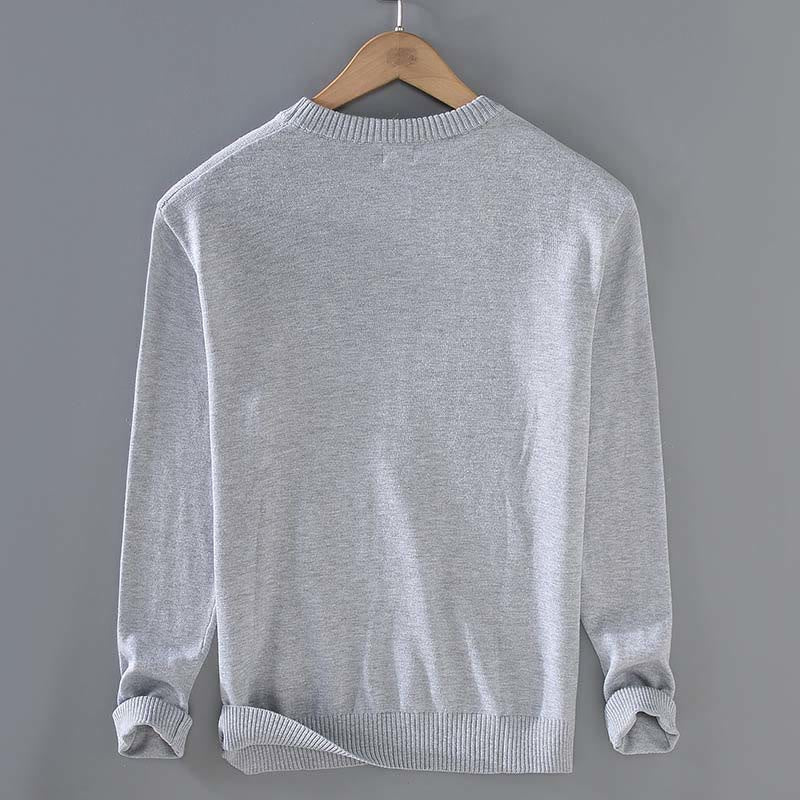 Ribbed Design Pure Cotton Thermal Men's Crew Neck Long Sleeve Sweater