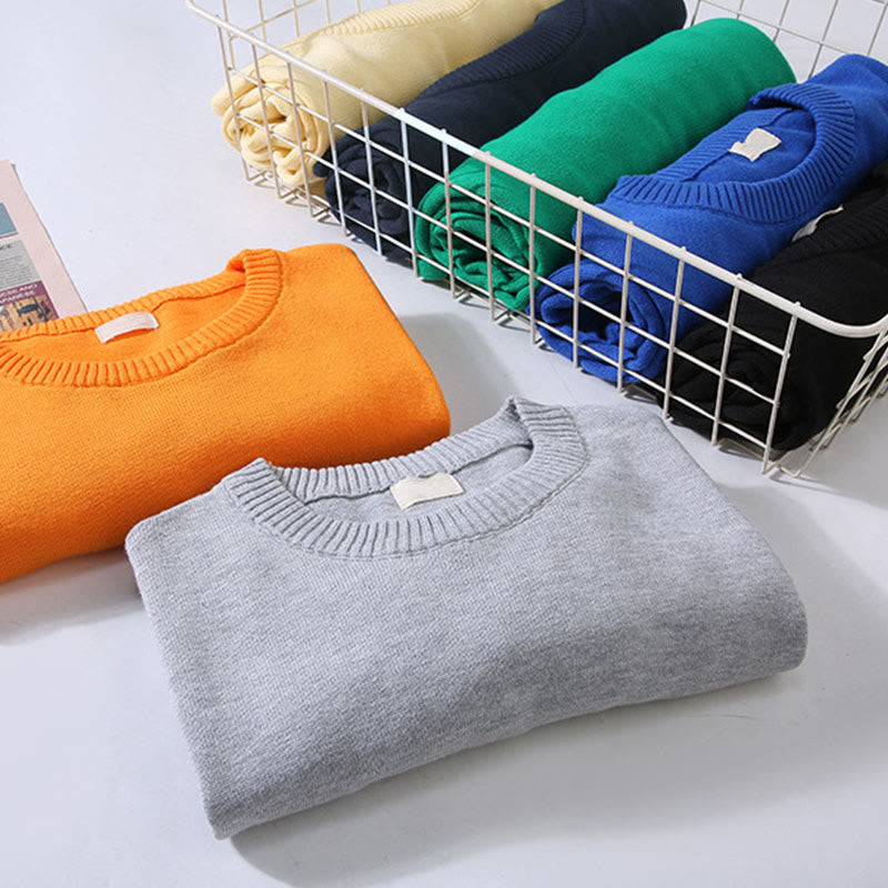 Ribbed Design Pure Cotton Thermal Men's Crew Neck Long Sleeve Sweater