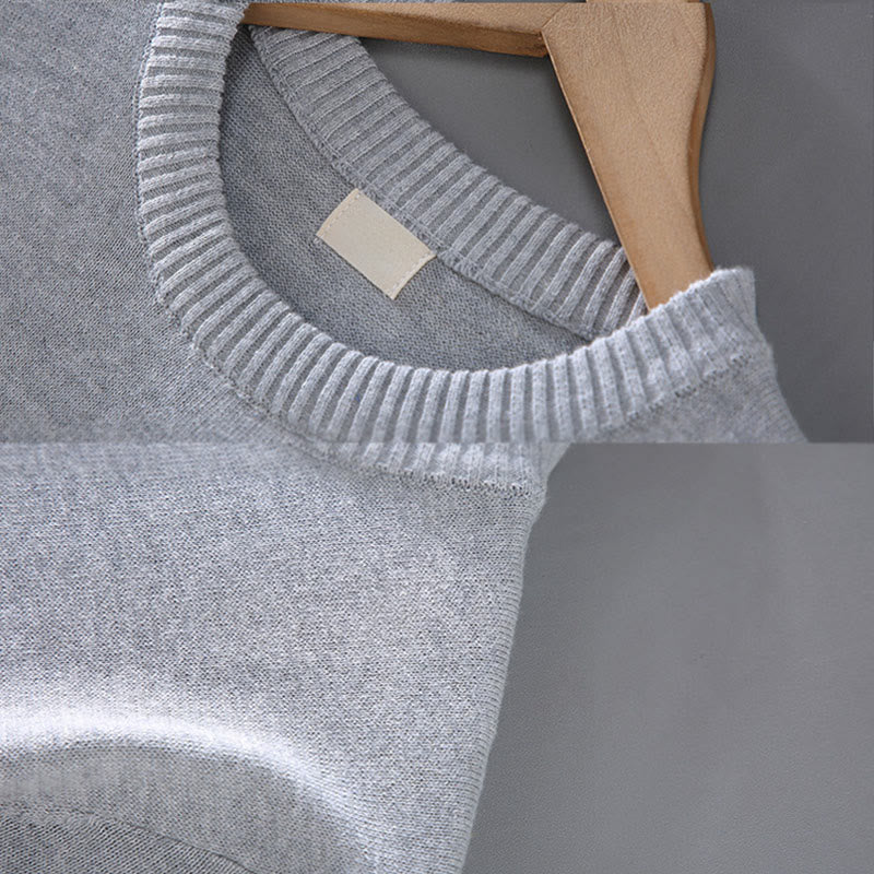 Ribbed Design Pure Cotton Thermal Men's Crew Neck Long Sleeve Sweater