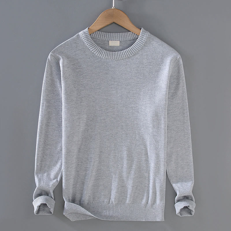 Ribbed Design Pure Cotton Thermal Men's Crew Neck Long Sleeve Sweater