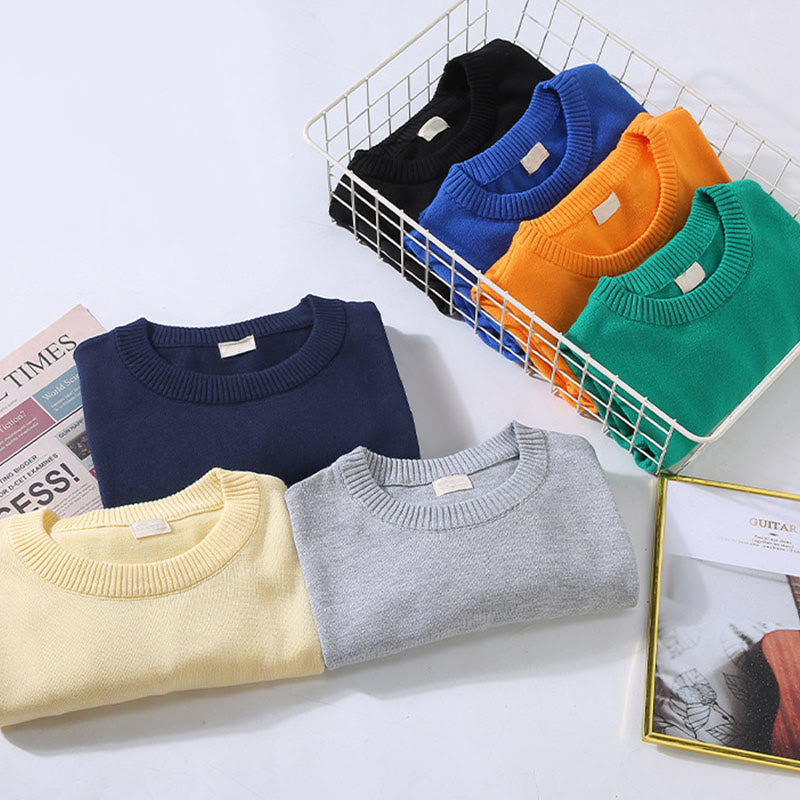Ribbed Design Pure Cotton Thermal Men's Crew Neck Long Sleeve Sweater