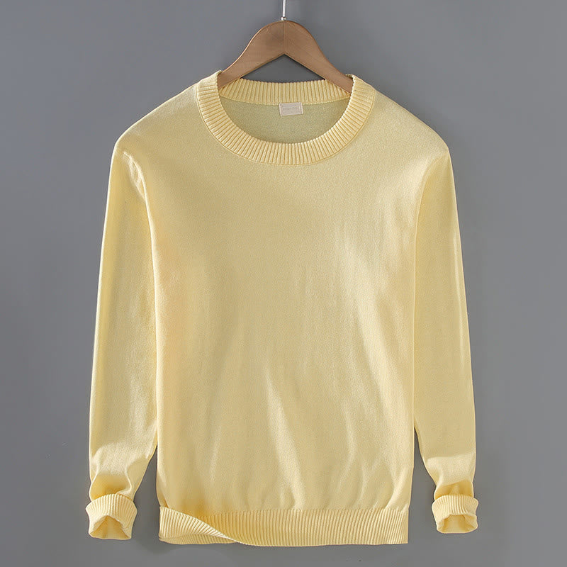 Ribbed Design Pure Cotton Thermal Men's Crew Neck Long Sleeve Sweater