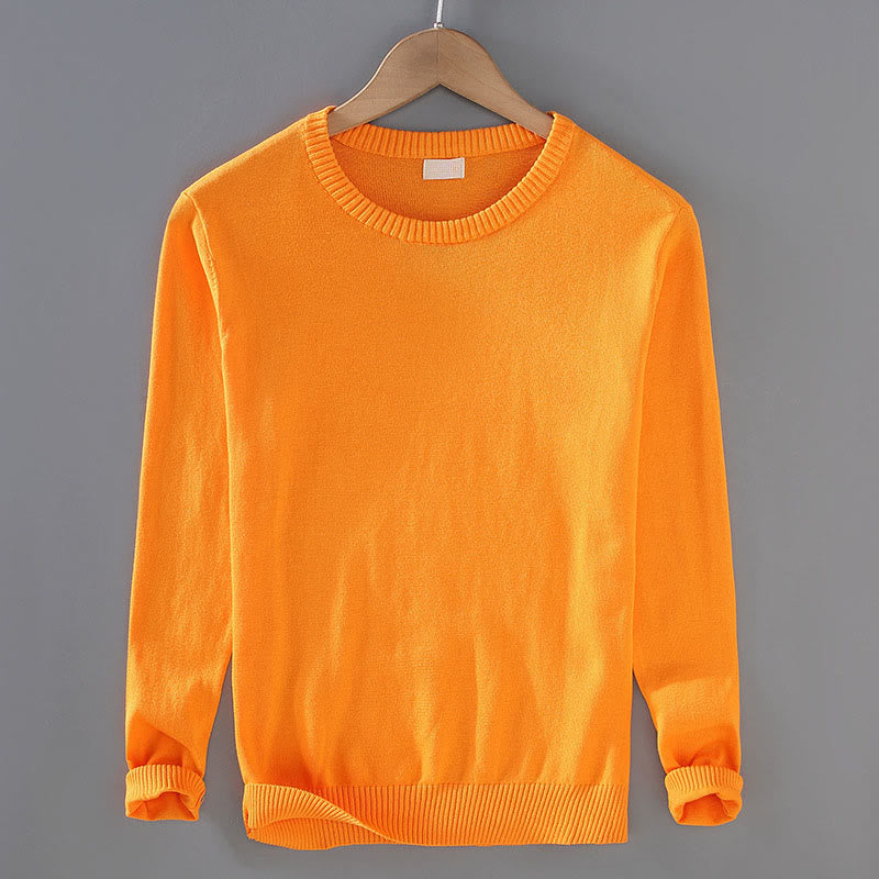 Ribbed Design Pure Cotton Thermal Men's Crew Neck Long Sleeve Sweater