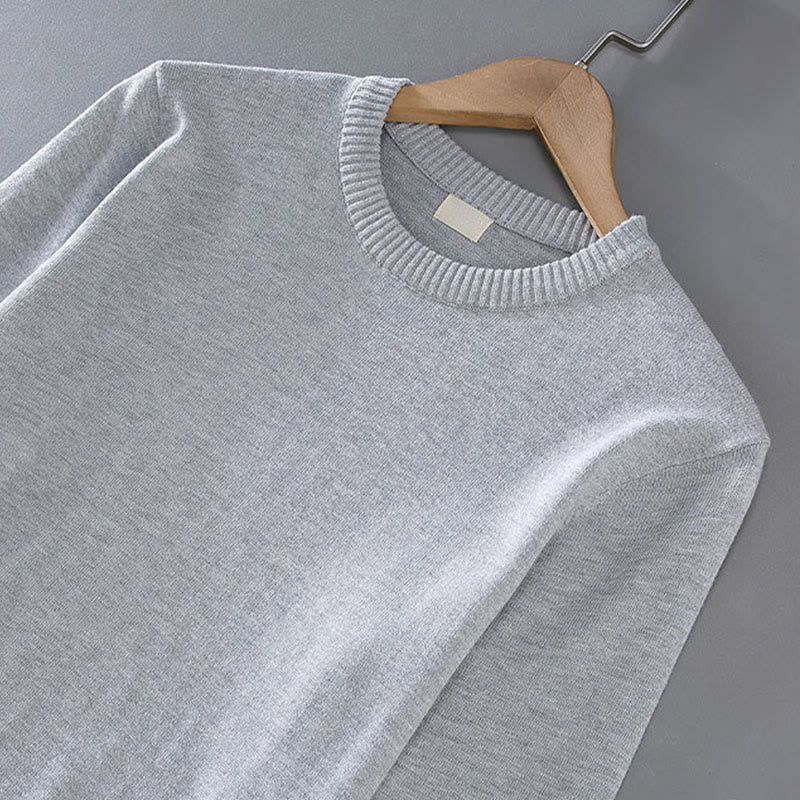 Ribbed Design Pure Cotton Thermal Men's Crew Neck Long Sleeve Sweater