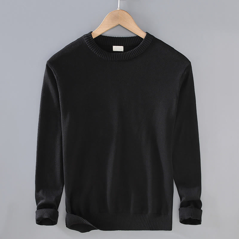Ribbed Design Pure Cotton Thermal Men's Crew Neck Long Sleeve Sweater
