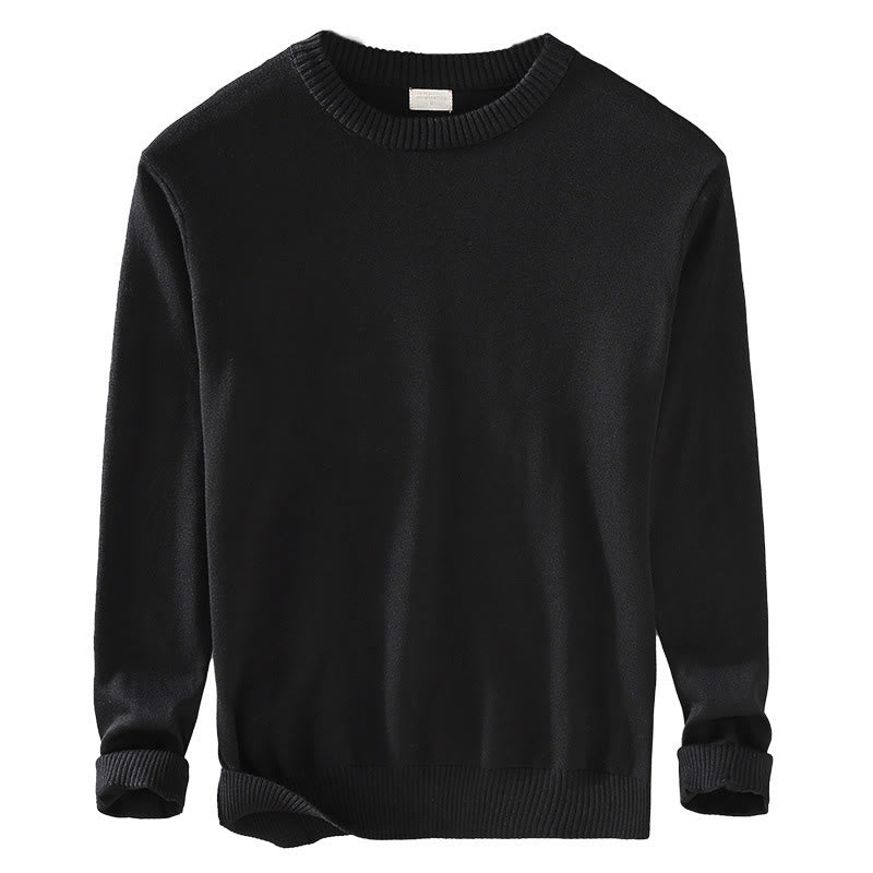 Ribbed Design Pure Cotton Thermal Men's Crew Neck Long Sleeve Sweater