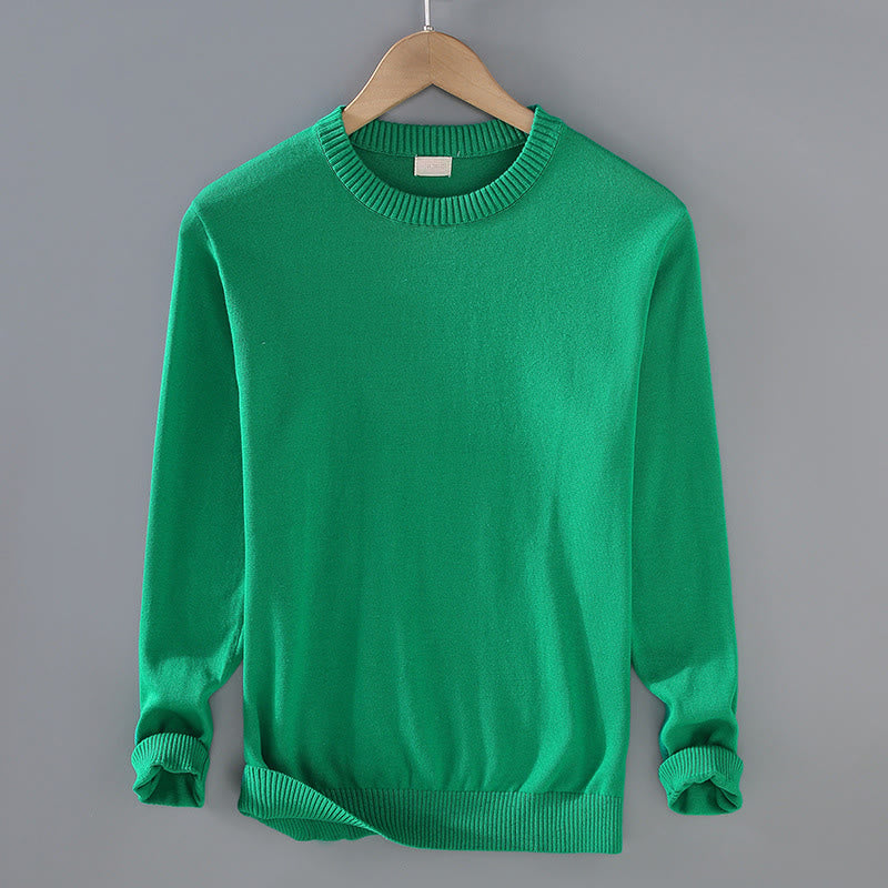 Ribbed Design Pure Cotton Thermal Men's Crew Neck Long Sleeve Sweater