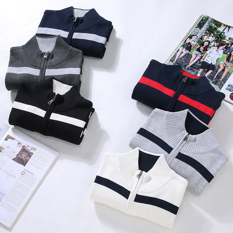 Tactile Cotton Striped Half-Zip Grounding Men's Sweater