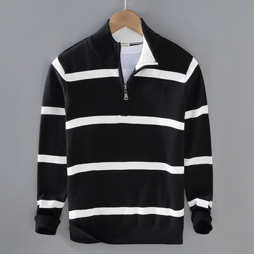 Tactile Cotton Striped Half-Zip Grounding Men's Sweater