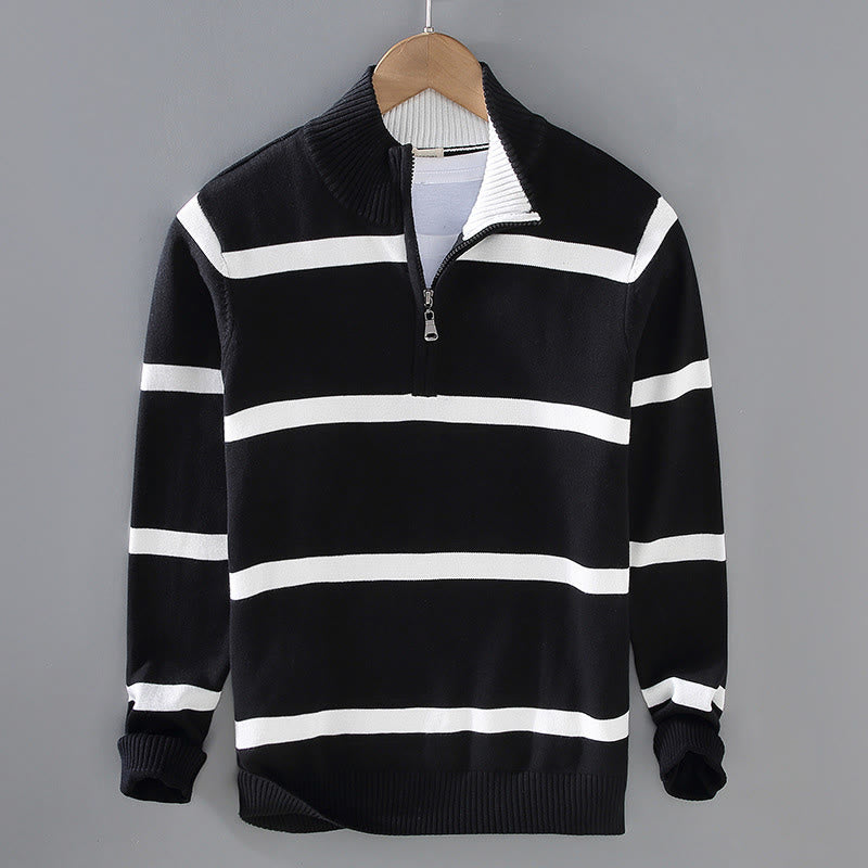 Tactile Cotton Striped Half-Zip Grounding Men's Sweater