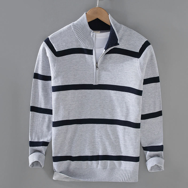 Tactile Cotton Striped Half-Zip Grounding Men's Sweater