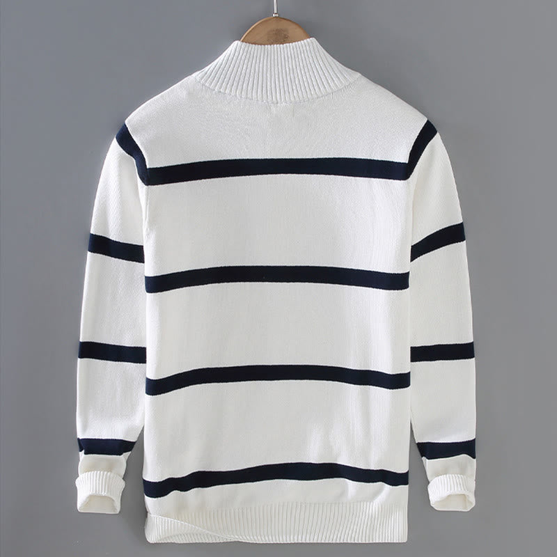 Tactile Cotton Striped Half-Zip Grounding Men's Sweater