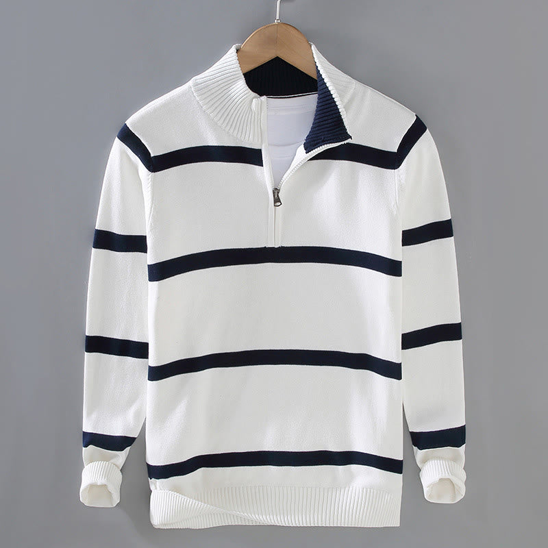 Tactile Cotton Striped Half-Zip Grounding Men's Sweater