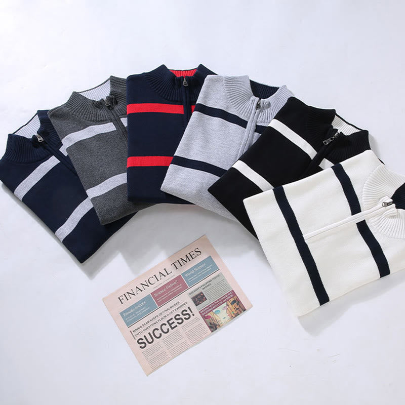 Tactile Cotton Striped Half-Zip Grounding Men's Sweater