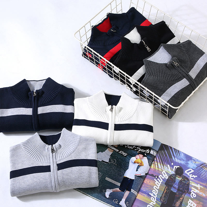 Tactile Cotton Striped Half-Zip Grounding Men's Sweater