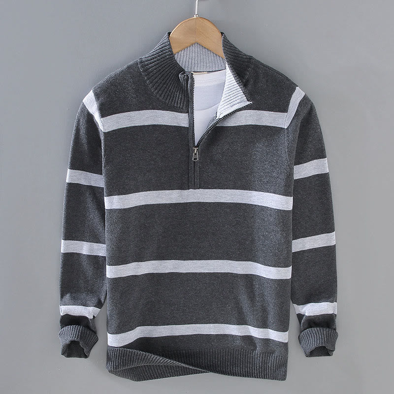 Tactile Cotton Striped Half-Zip Grounding Men's Sweater