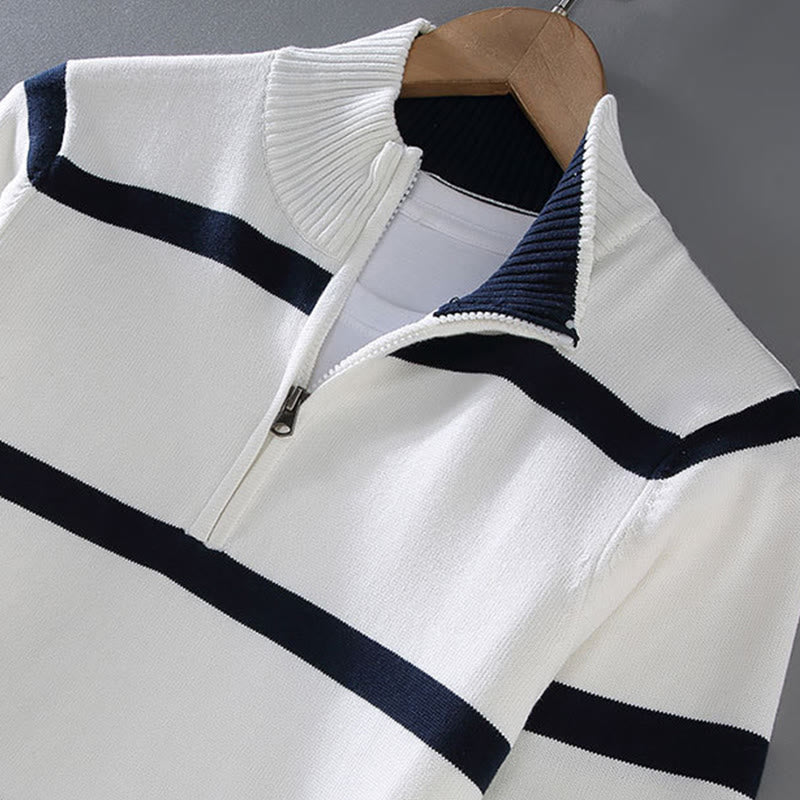 Tactile Cotton Striped Half-Zip Grounding Men's Sweater