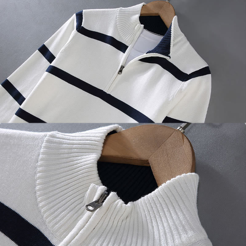 Tactile Cotton Striped Half-Zip Grounding Men's Sweater