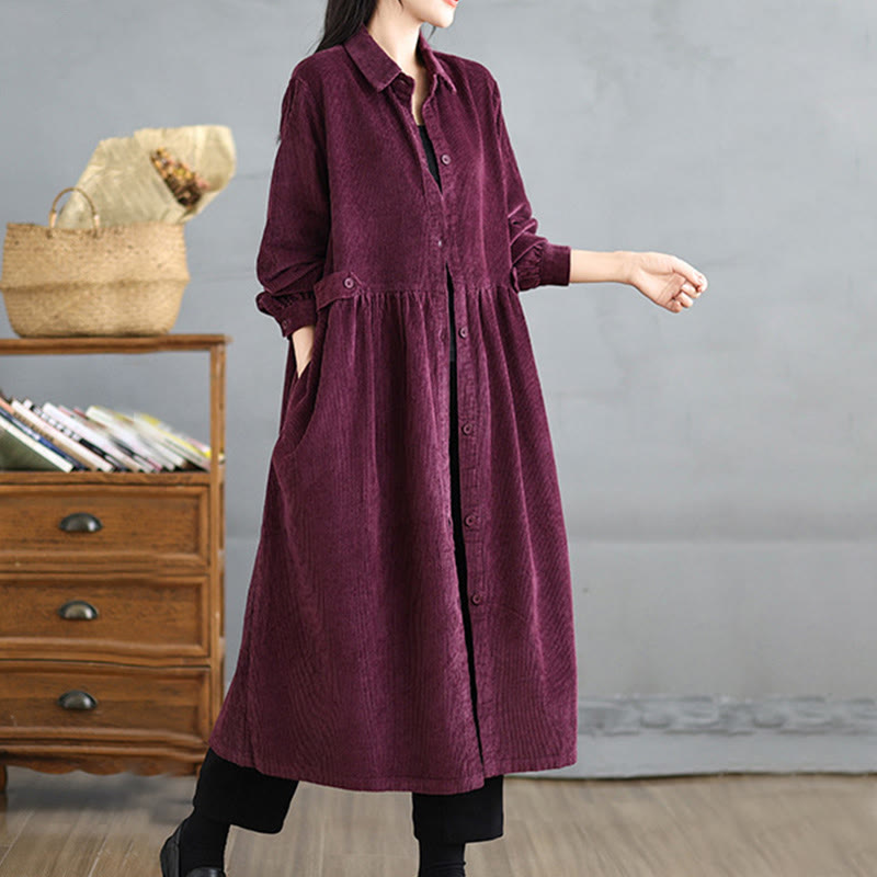 Textured Cotton Corduroy Lapel Coat for Mindful Daily Layering