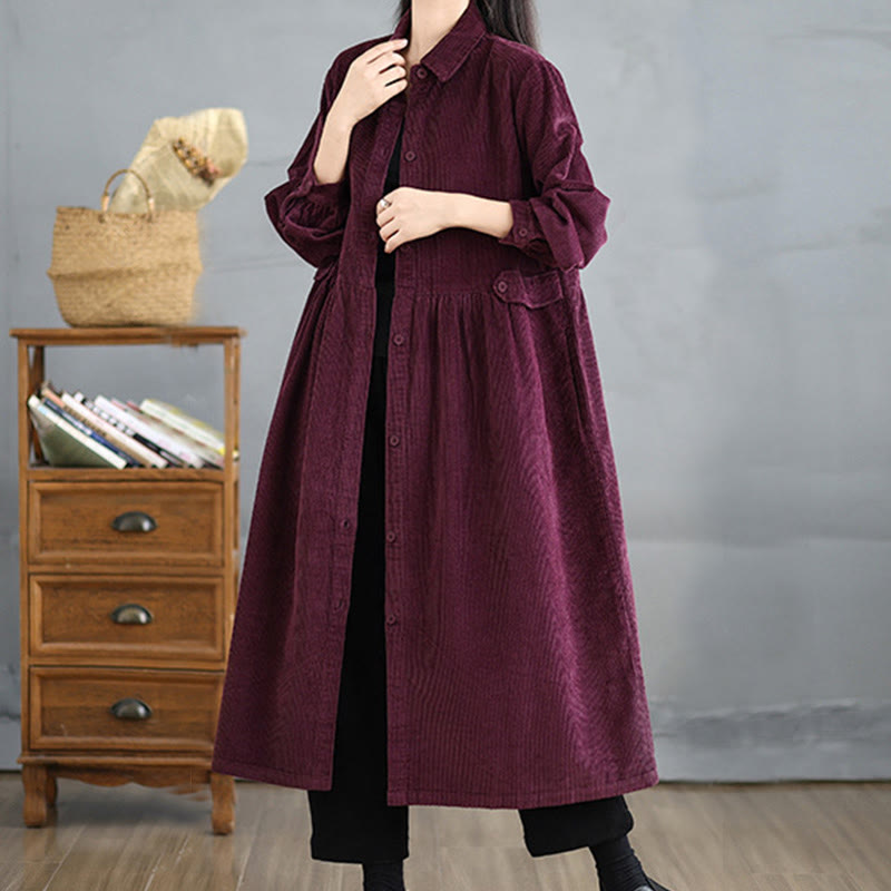 Textured Cotton Corduroy Lapel Coat for Mindful Daily Layering