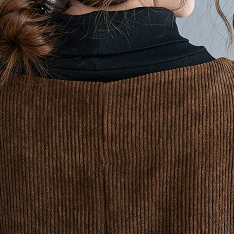 Commute Crew Neck Women's Sleeveless Cotton Corduroy Midi Dress With Pockets