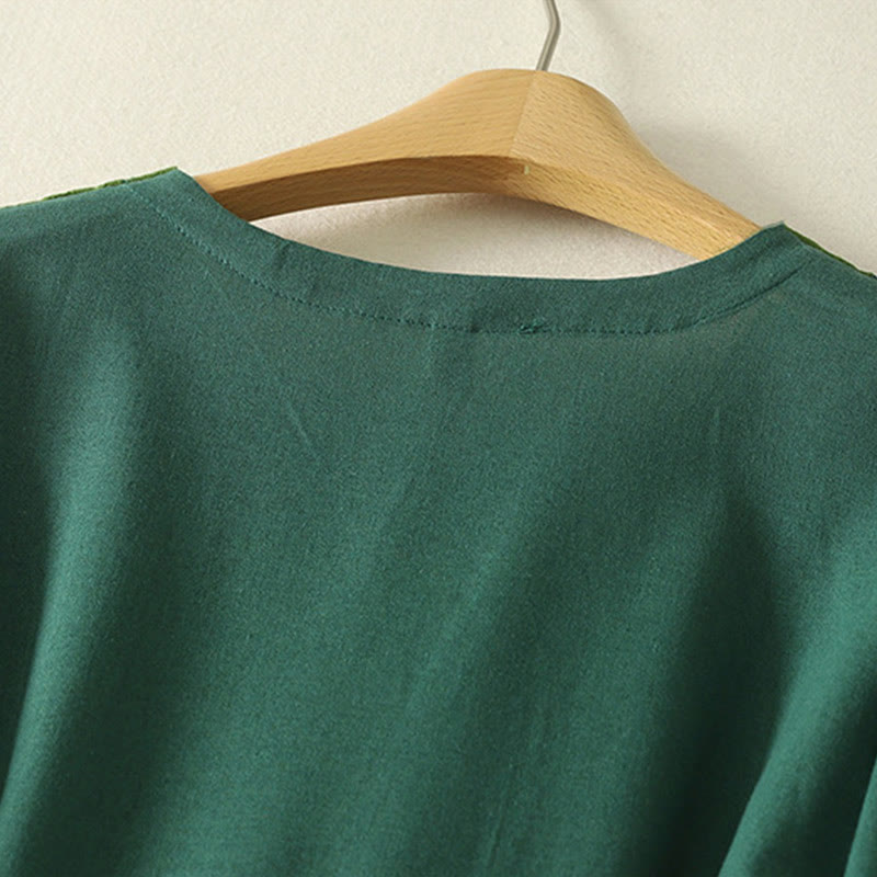 Breathable Cotton Color-Block Relaxed Midi Dress for Mindful Living