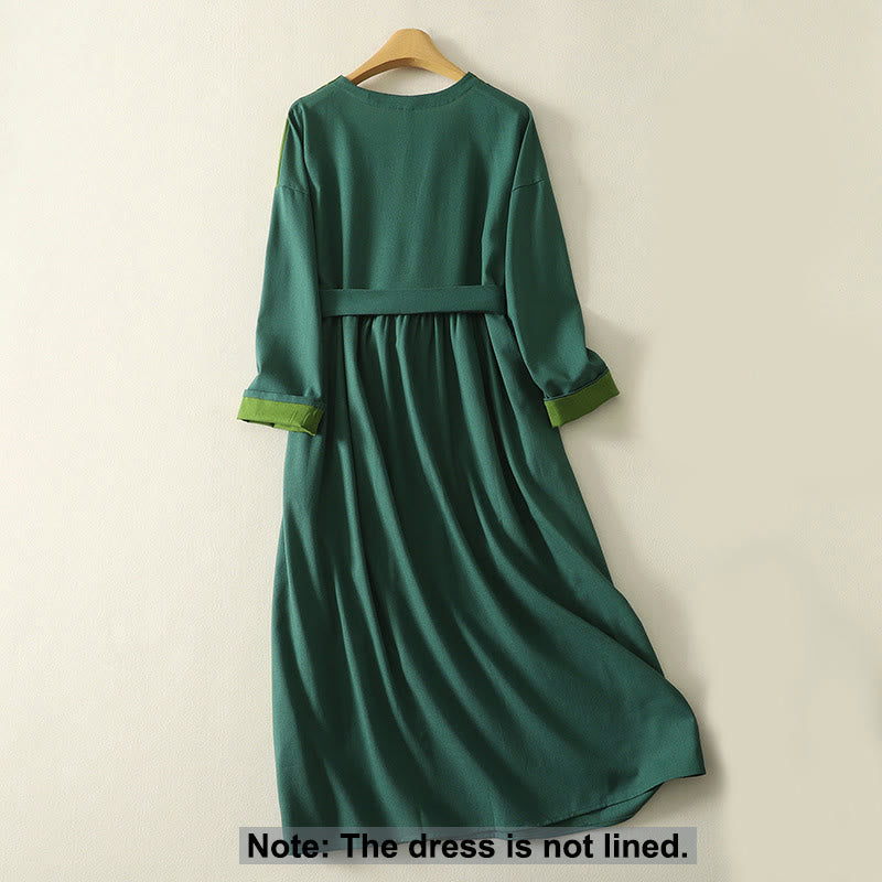 Breathable Cotton Color-Block Relaxed Midi Dress for Mindful Living