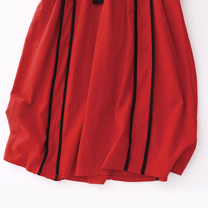 Breathable Color-Block Lace-Up Grounding Midi Dress