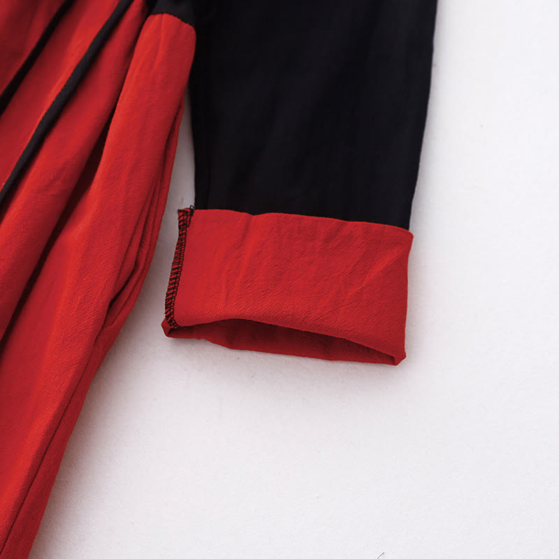 Breathable Color-Block Lace-Up Grounding Midi Dress