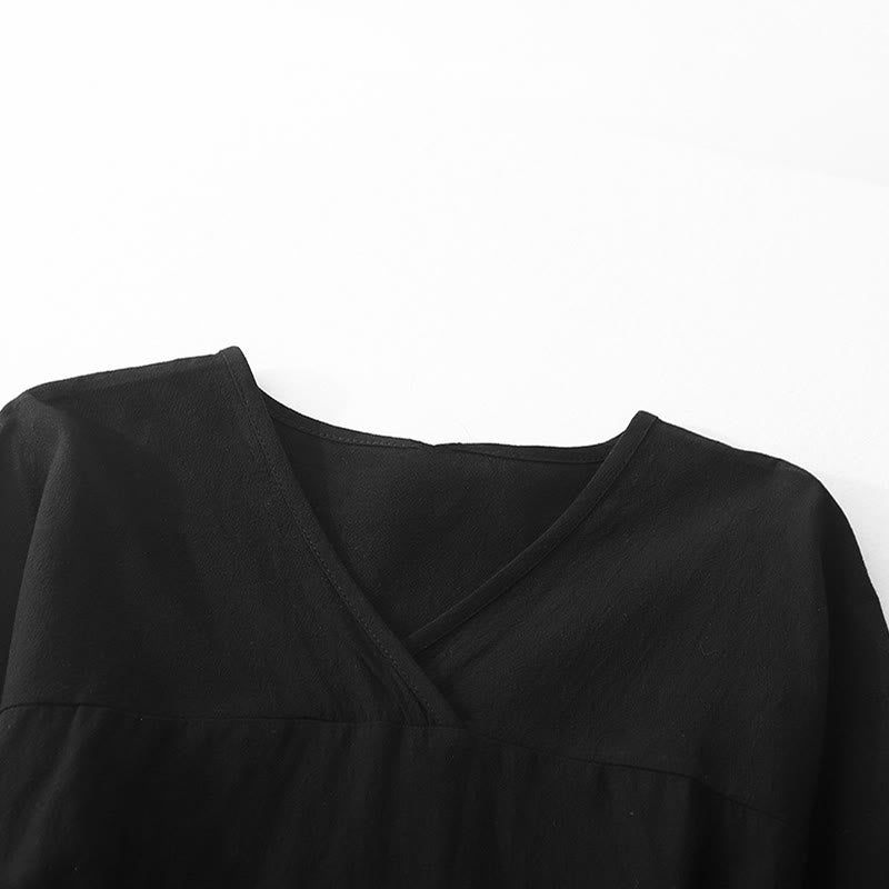 Breathable Color-Block Lace-Up Grounding Midi Dress