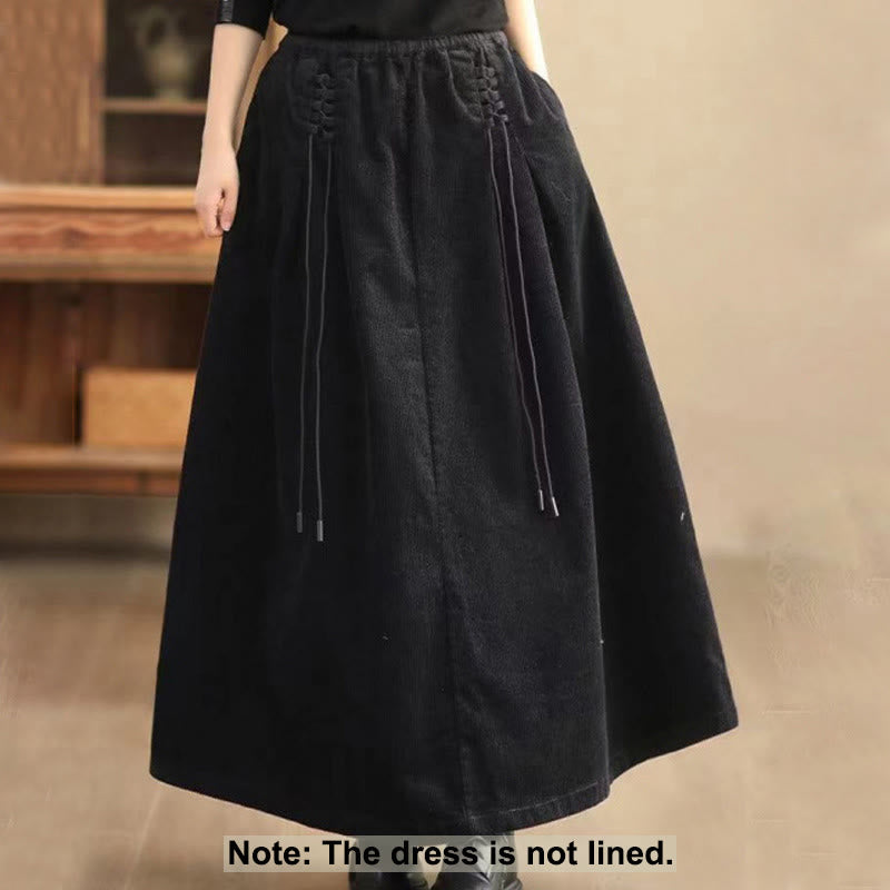 Women's Plain Cotton Corduroy 7-8 Length Skirt With Pockets