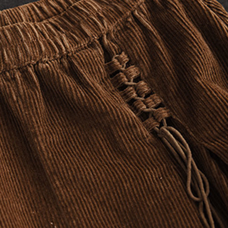 Women's Plain Cotton Corduroy 7-8 Length Skirt With Pockets