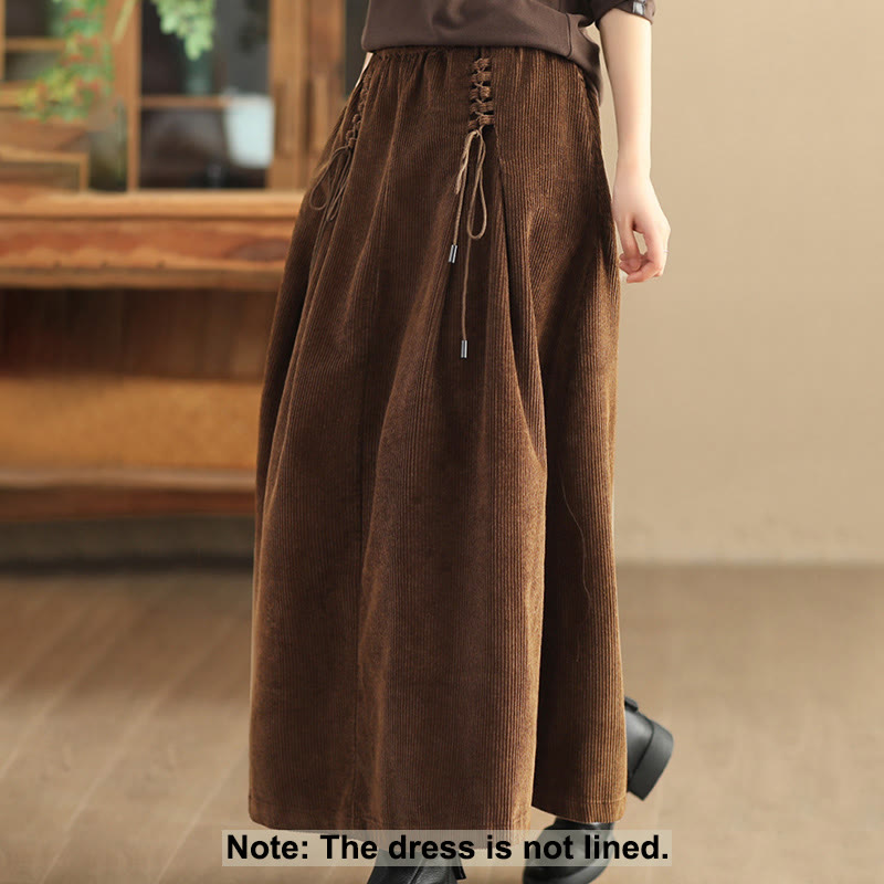 Women's Plain Cotton Corduroy 7-8 Length Skirt With Pockets
