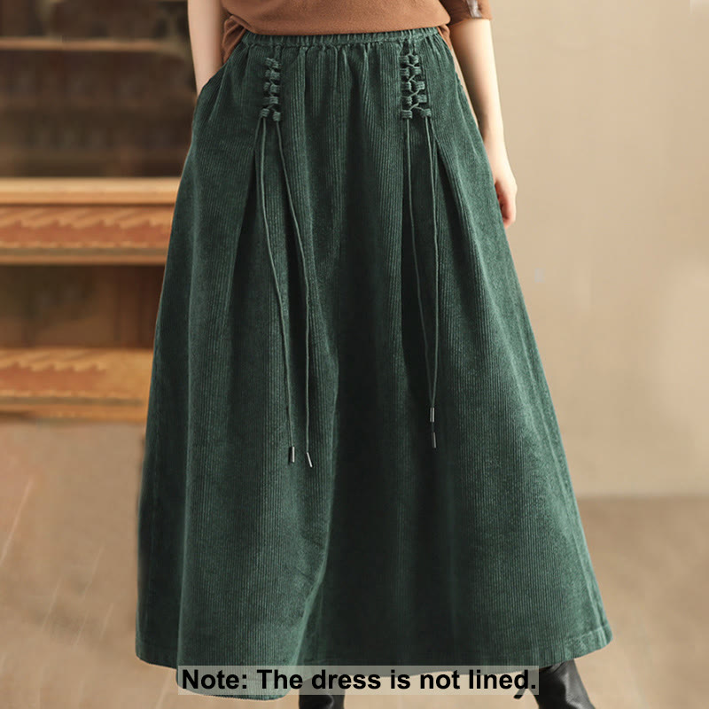 Women's Plain Cotton Corduroy 7-8 Length Skirt With Pockets