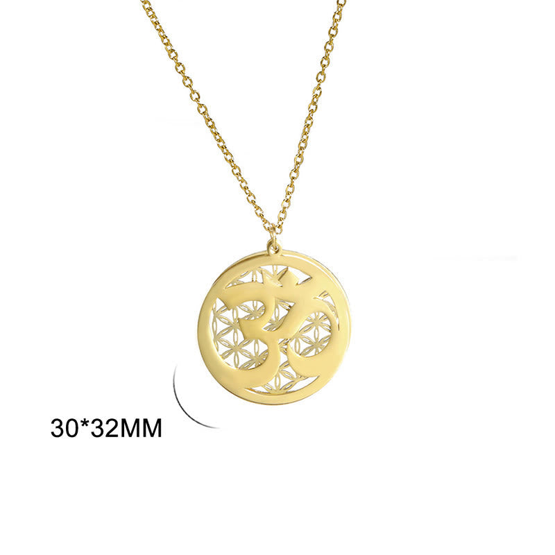 Om Symbol Hollow Flower Design Stainless Steel Connection Necklace Pendant