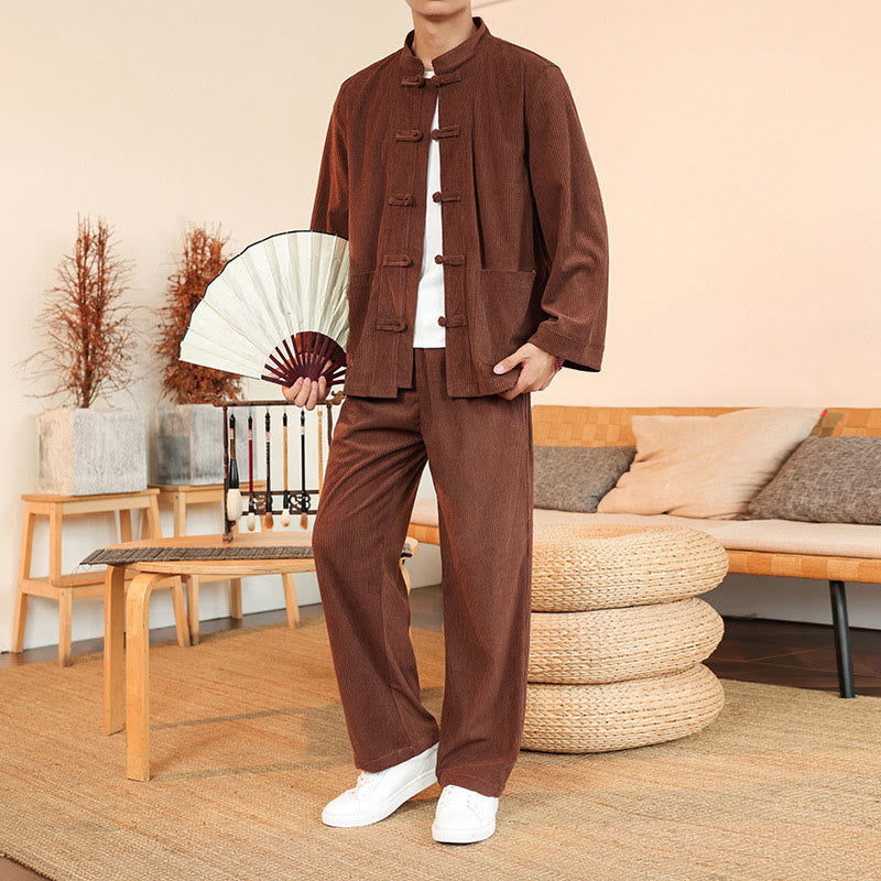 Tactile Cotton Corduroy Minimalist Meditation Shirt and Pants Set