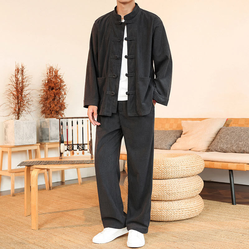 Tactile Cotton Corduroy Minimalist Meditation Shirt and Pants Set