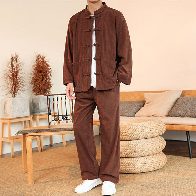 Tactile Cotton Corduroy Minimalist Meditation Shirt and Pants Set