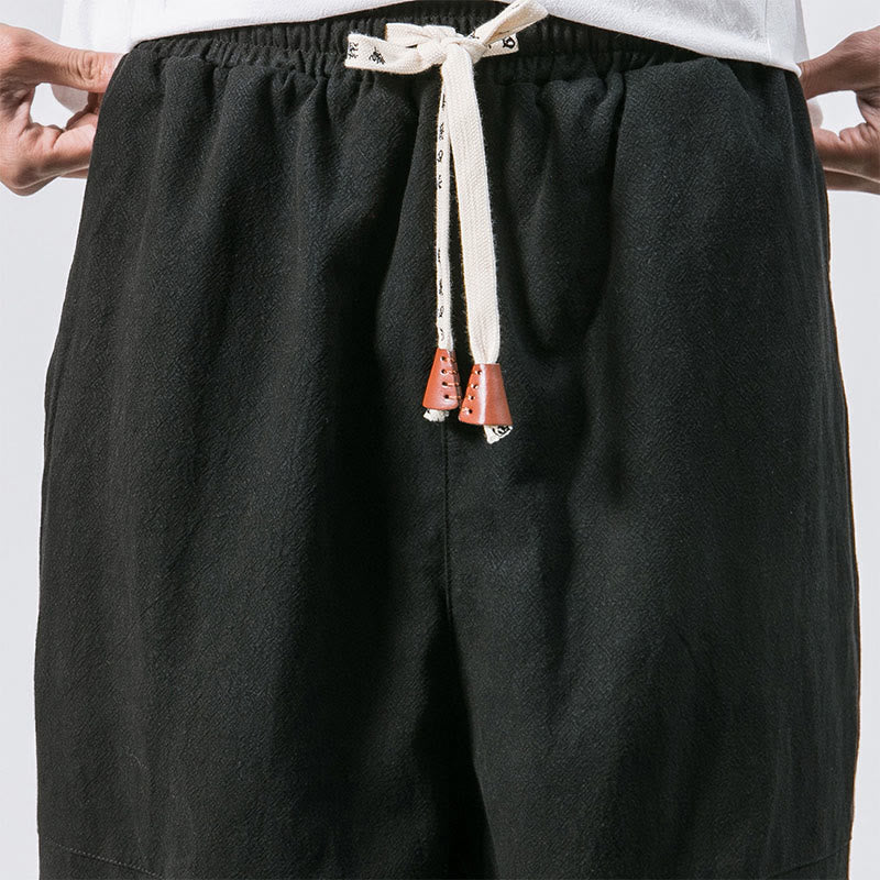 Men's Plain Simple Drawstring Design Cotton Harem Pants With Pockets