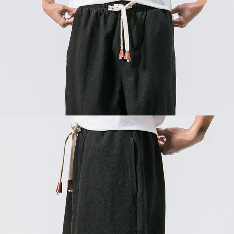 Men's Plain Simple Drawstring Design Cotton Harem Pants With Pockets