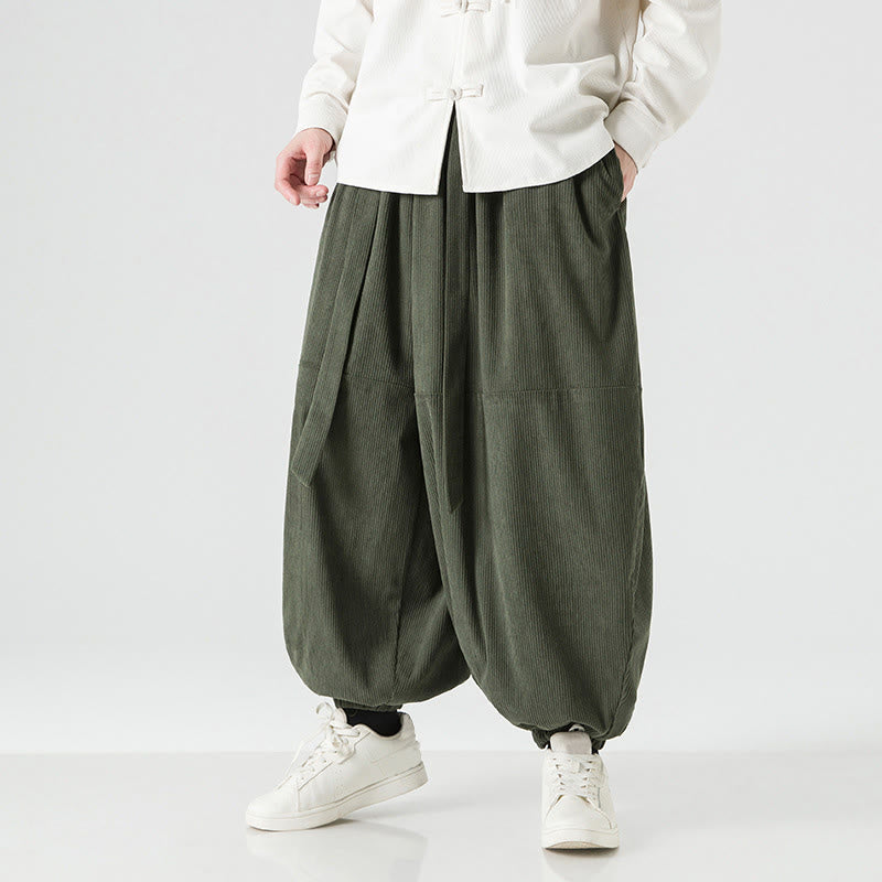 Winter Solid Color Men's Harem Pure Cotton Corduroy Pants With Pockets