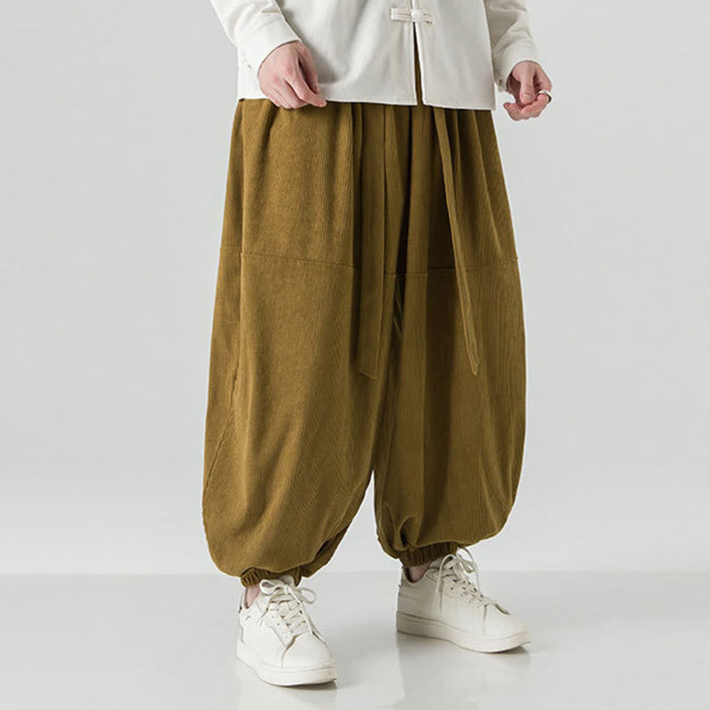 Winter Solid Color Men's Harem Pure Cotton Corduroy Pants With Pockets