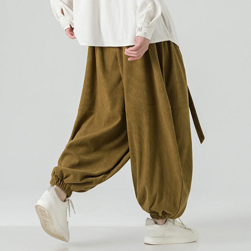 Winter Solid Color Men's Harem Pure Cotton Corduroy Pants With Pockets