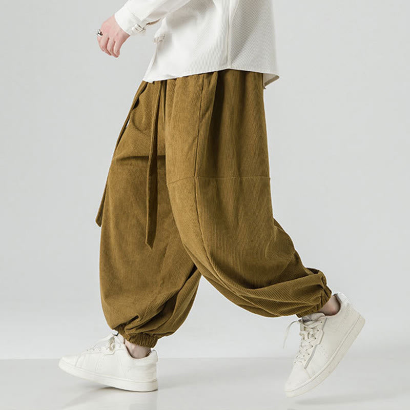 Winter Solid Color Men's Harem Pure Cotton Corduroy Pants With Pockets
