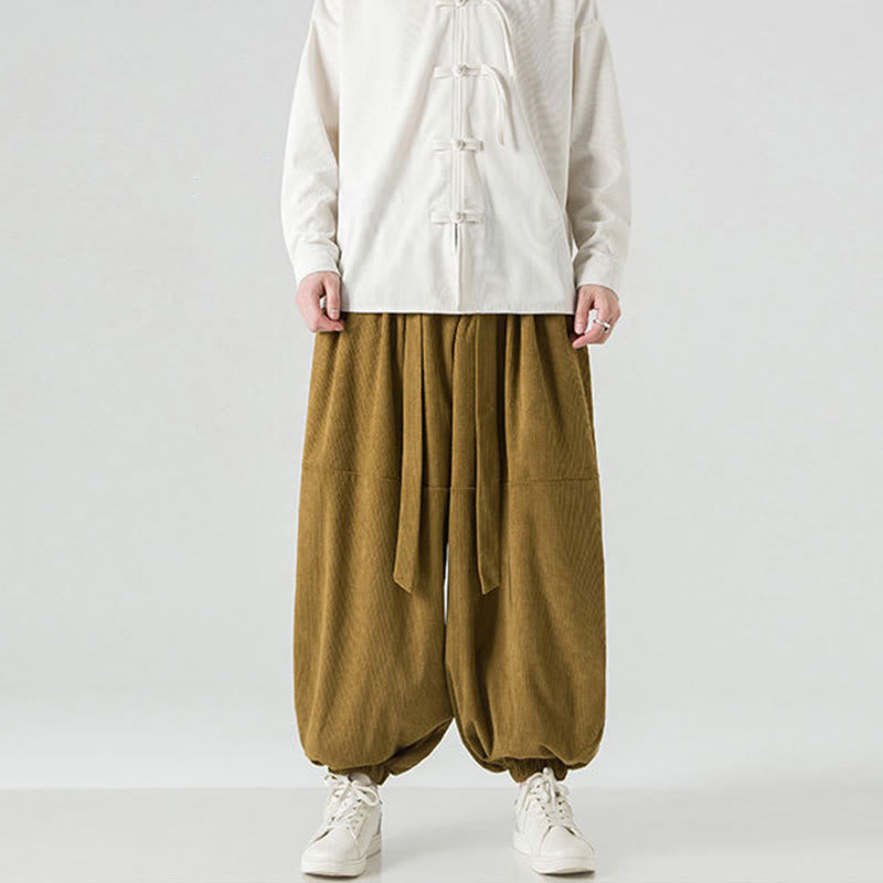 Winter Solid Color Men's Harem Pure Cotton Corduroy Pants With Pockets