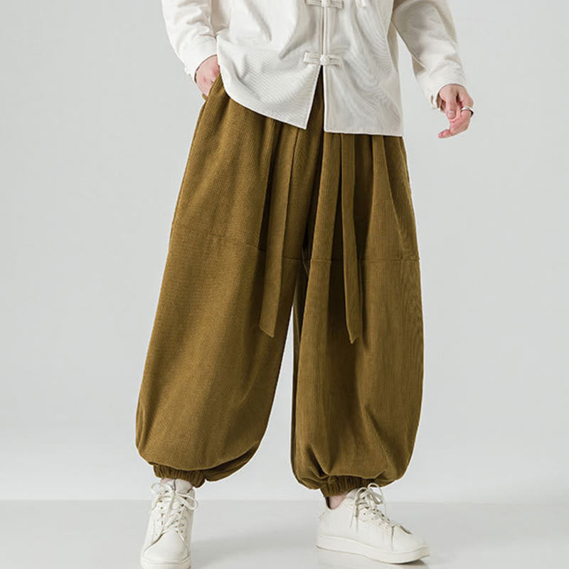 Winter Solid Color Men's Harem Pure Cotton Corduroy Pants With Pockets